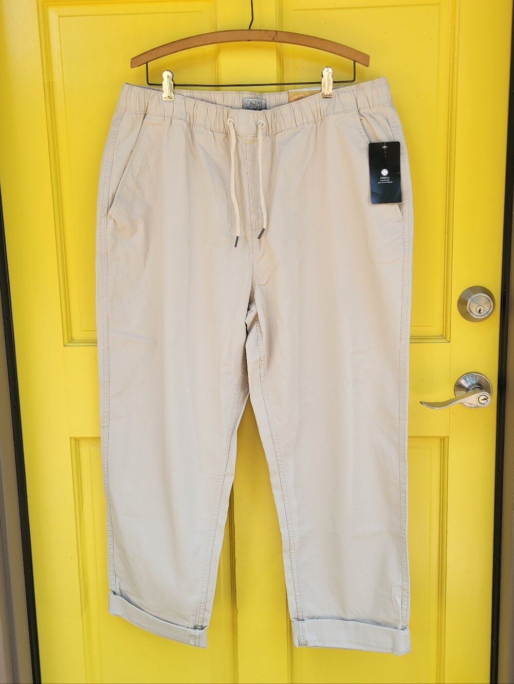 Ocean Coast Draw String Elastic Waist Cuffed Athleisure Nautical Large Pant